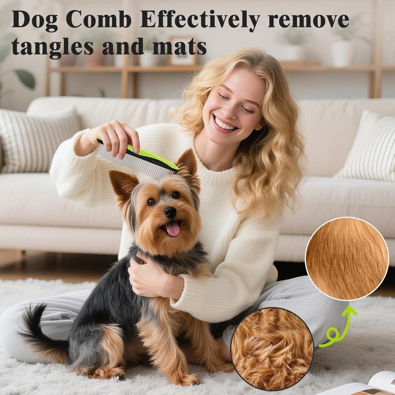 HSC 2PCS Self Cleaning Slicker Brush & Dog Comb - Skin Friendly Deshedding Grooming Tool for Dogs, Cats and Small Animals, Professional Deshedding Dematting Tool for Long and Short Haired Pets (Green) - Image 4